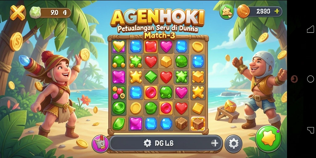 Tampilan menarik dari gameplay AGENHOKI dalam aksi Match-3.