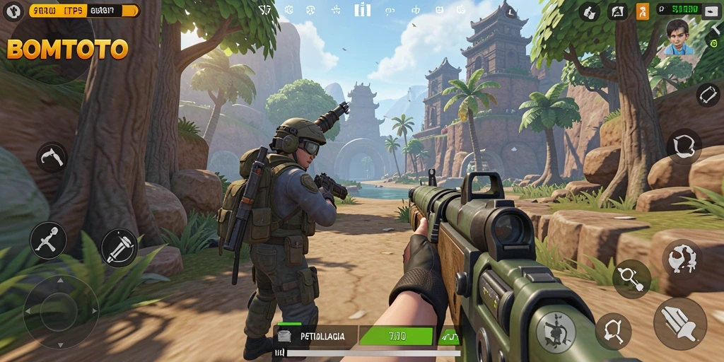 Screenshot menampilkan aksi seru dalam gameplay TPS BOMTOTO.