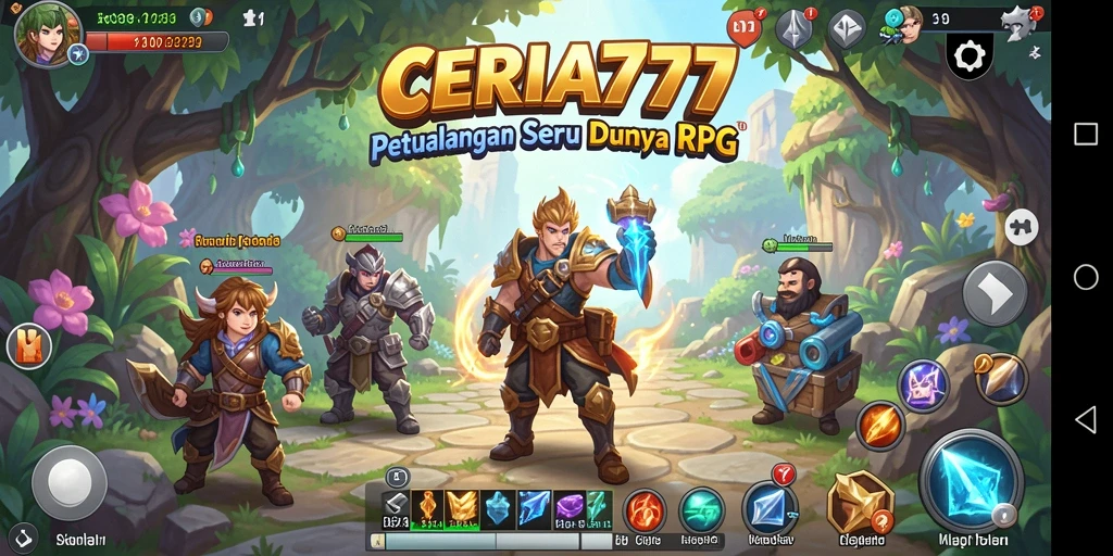 Tampilan gameplay seru dalam CERIA777 dengan pertarungan RPG yang menarik.