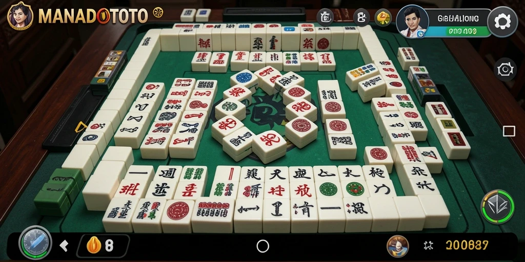 Tampilan gameplay seru di MANADOTOTO dengan desain Mahjong yang menarik.