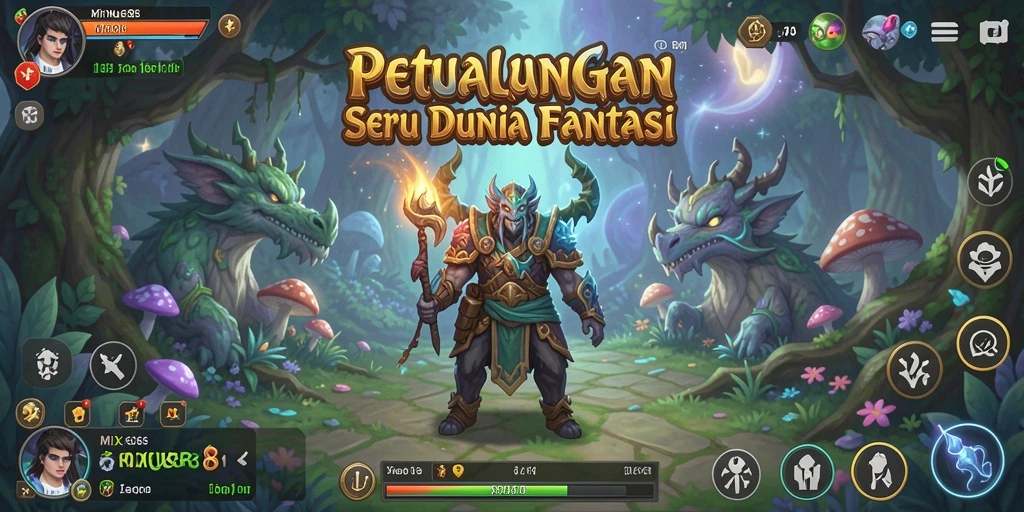 Tampilan gameplay seru dari MIXUE88 dengan latar belakang petualangan.