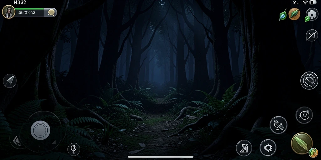 Screenshot gameplay N32 menampilkan suasana horor yang menegangkan.