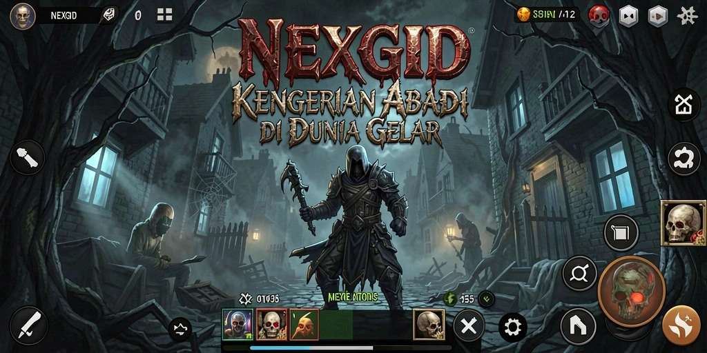 Tangkapan layar gameplay NEXGID menampilkan suasana horor yang mencekam.