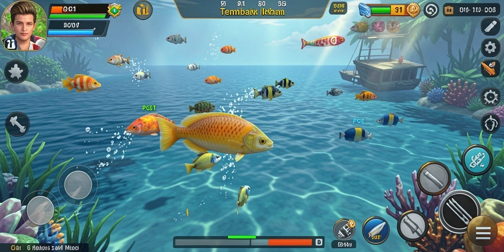 Tampilan gameplay PG11 dengan ikan warna-warni yang menarik.