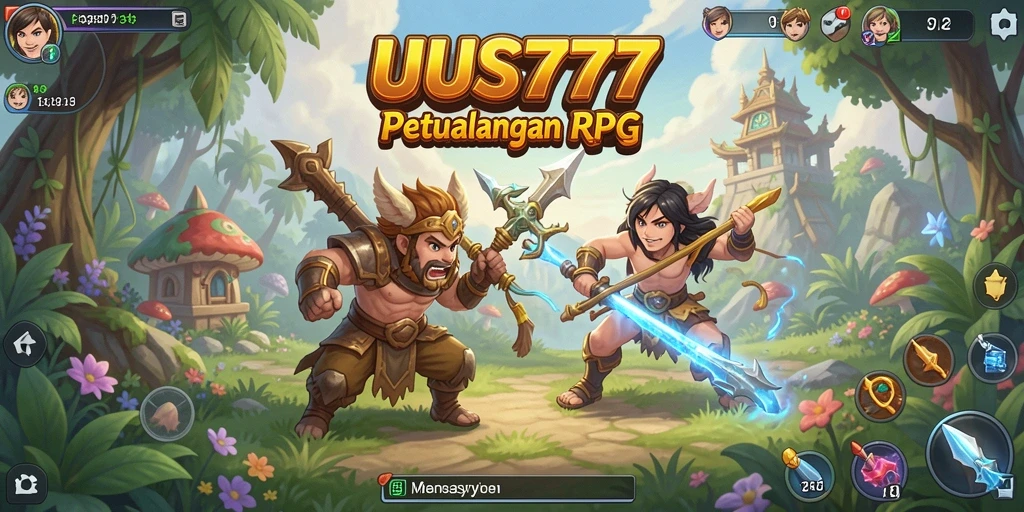 Screenshot utama menampilkan aksi pertarungan epik di dunia RPG UUS777.