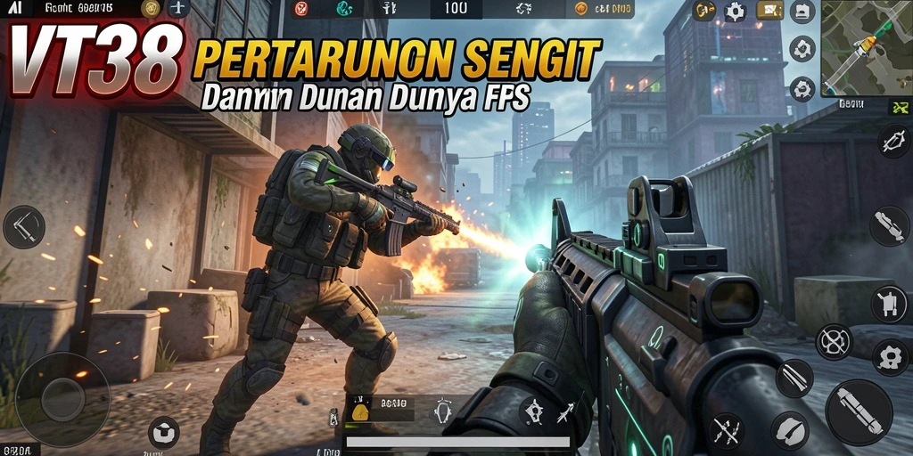 Screenshot dari gameplay mendebarkan VT38 dalam pertempuran FPS.