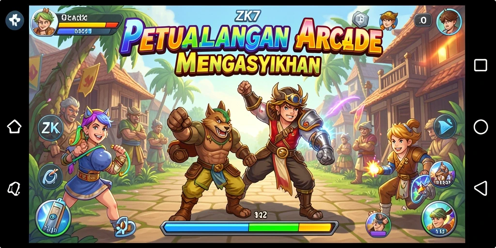 Screenshot permainan ZK7 menunjukkan aksi seru dalam permainan Arcade.